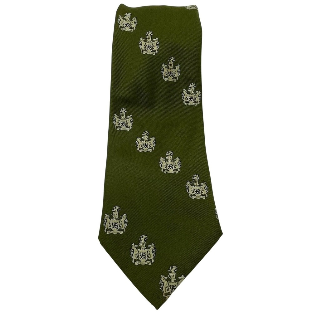 Vintage Tie Rack Men's Olive Green Tie White Crest 1960's European England READ